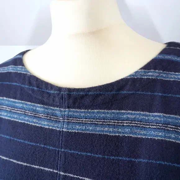 White Stuff Dress Tunic Navy Blue 100% Cotton Striped Shift Casual Smock 16 - Picture 2 of 7